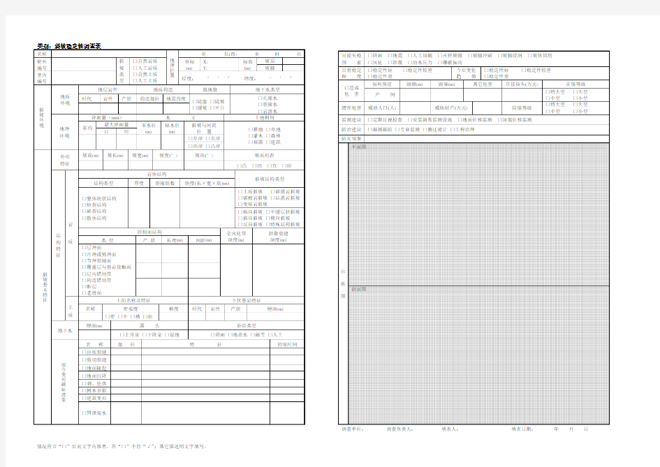 滑坡、崩塌、泥石流等地质灾害调查表