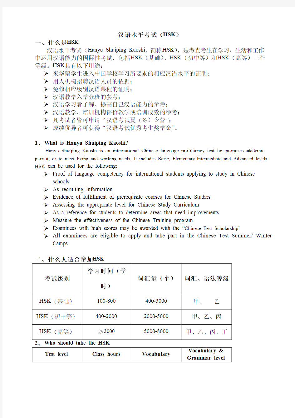 汉语水平考试-HSK HSK