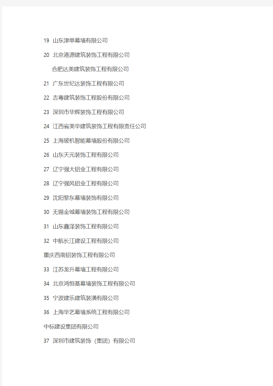 2013年度中国建筑幕墙行业50强企业排名公告名单