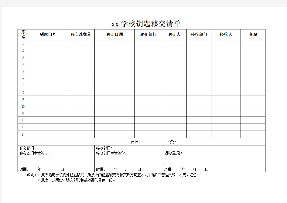 钥匙移交表格