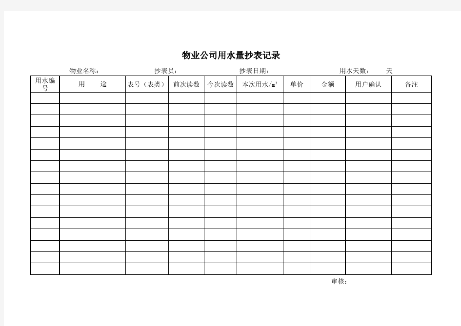 物业水电费抄表记录表