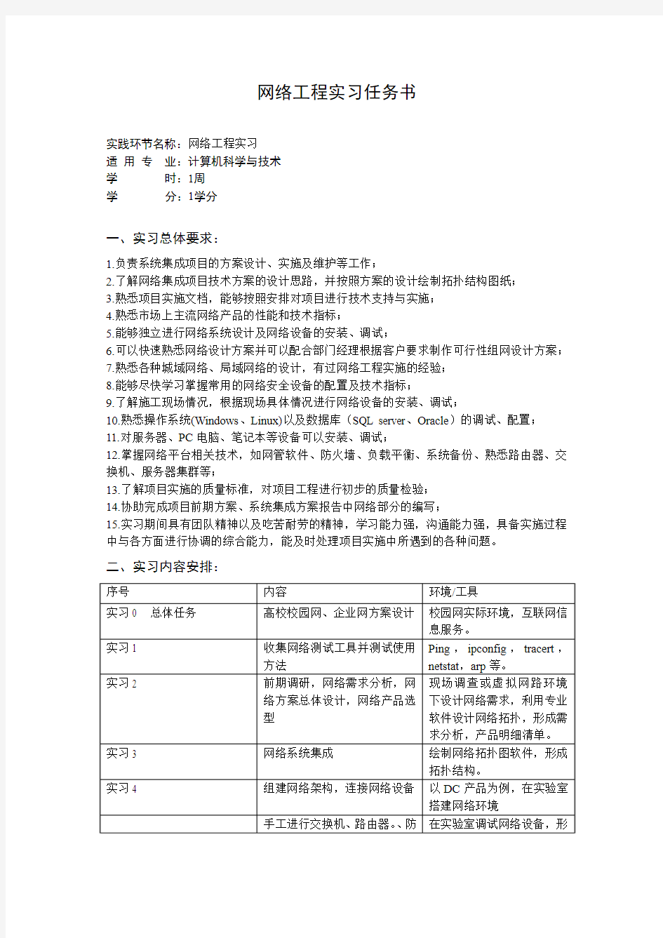 网络工程实习任务书