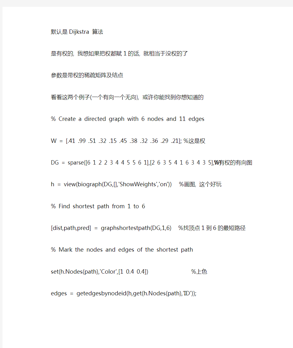 MATLAB解决最短路径问题代码