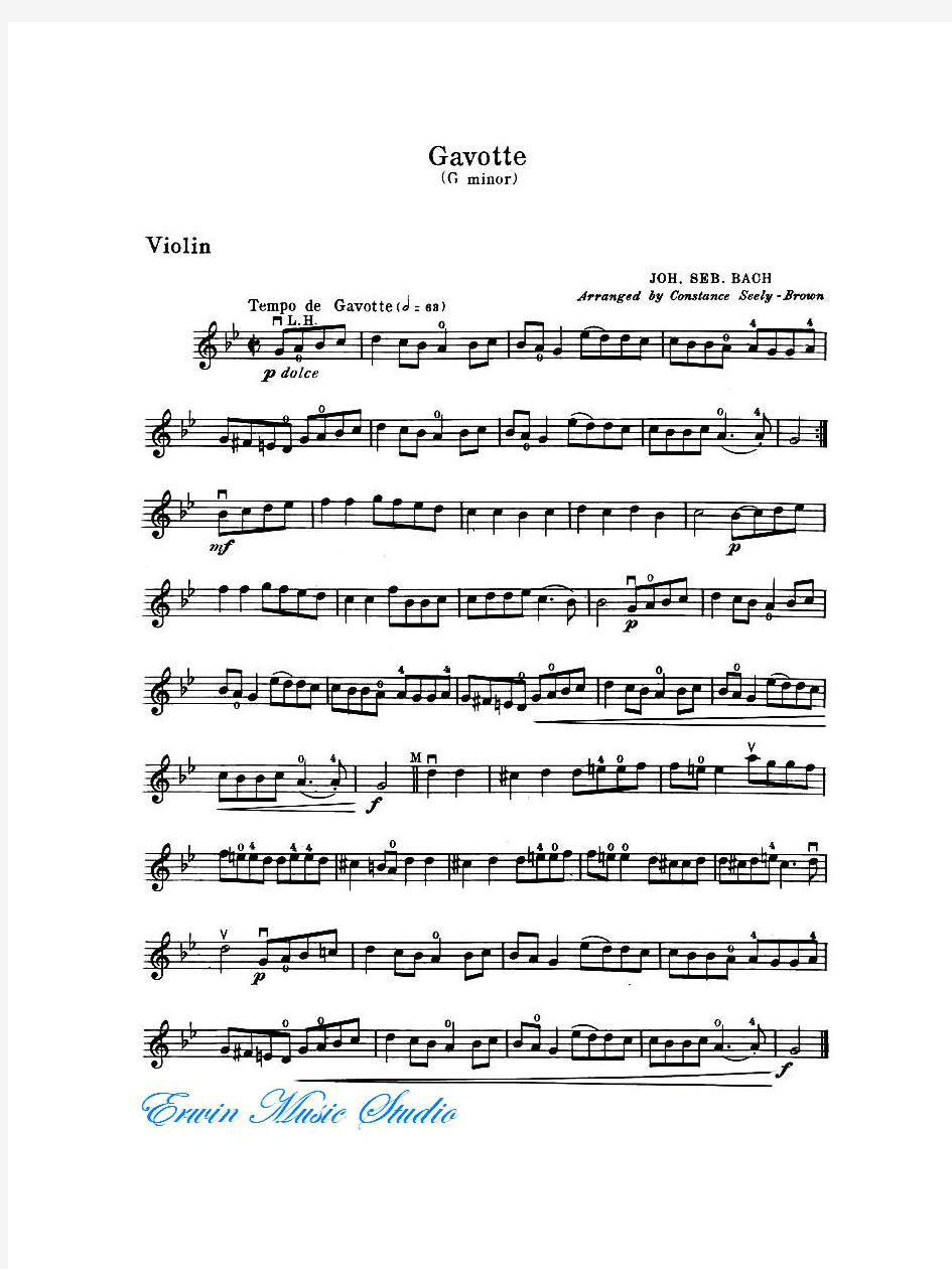 巴赫《 Gavotte 》(G minor) 小提琴曲谱+钢琴伴奏曲谱 Violin  Gavotte (G minor)