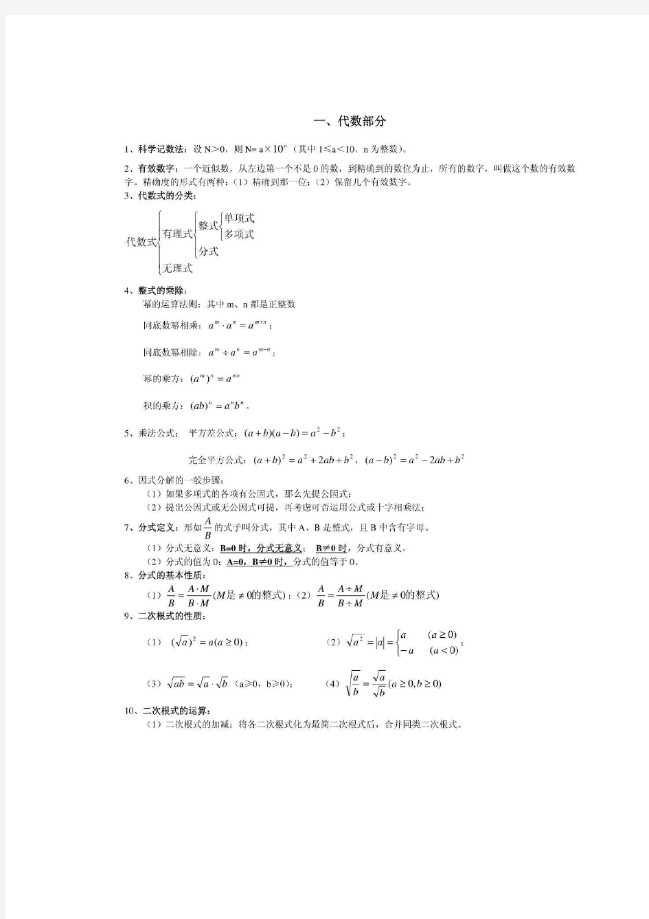 初中数学重要知识点汇总。