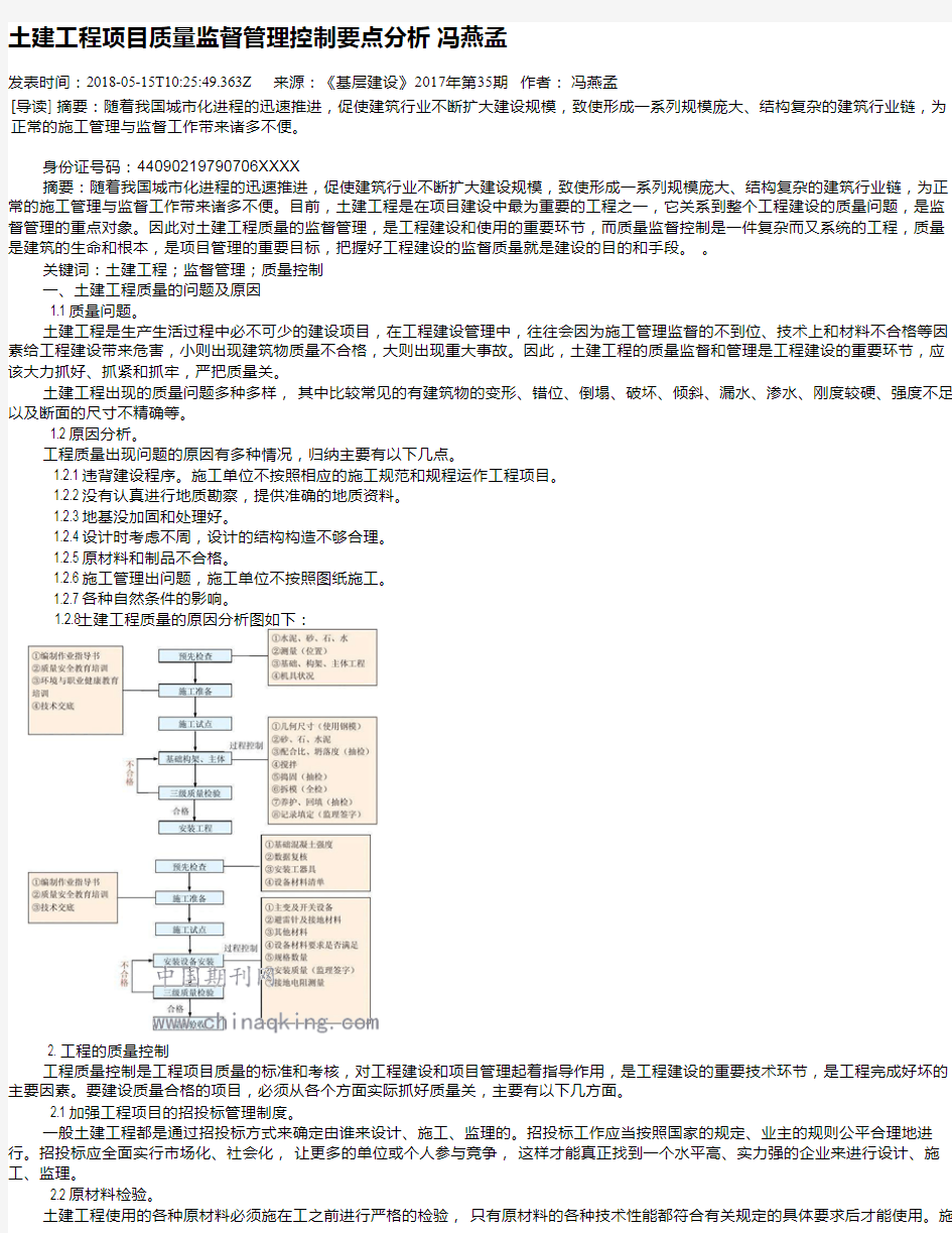 土建工程项目质量监督管理控制要点分析 冯燕孟