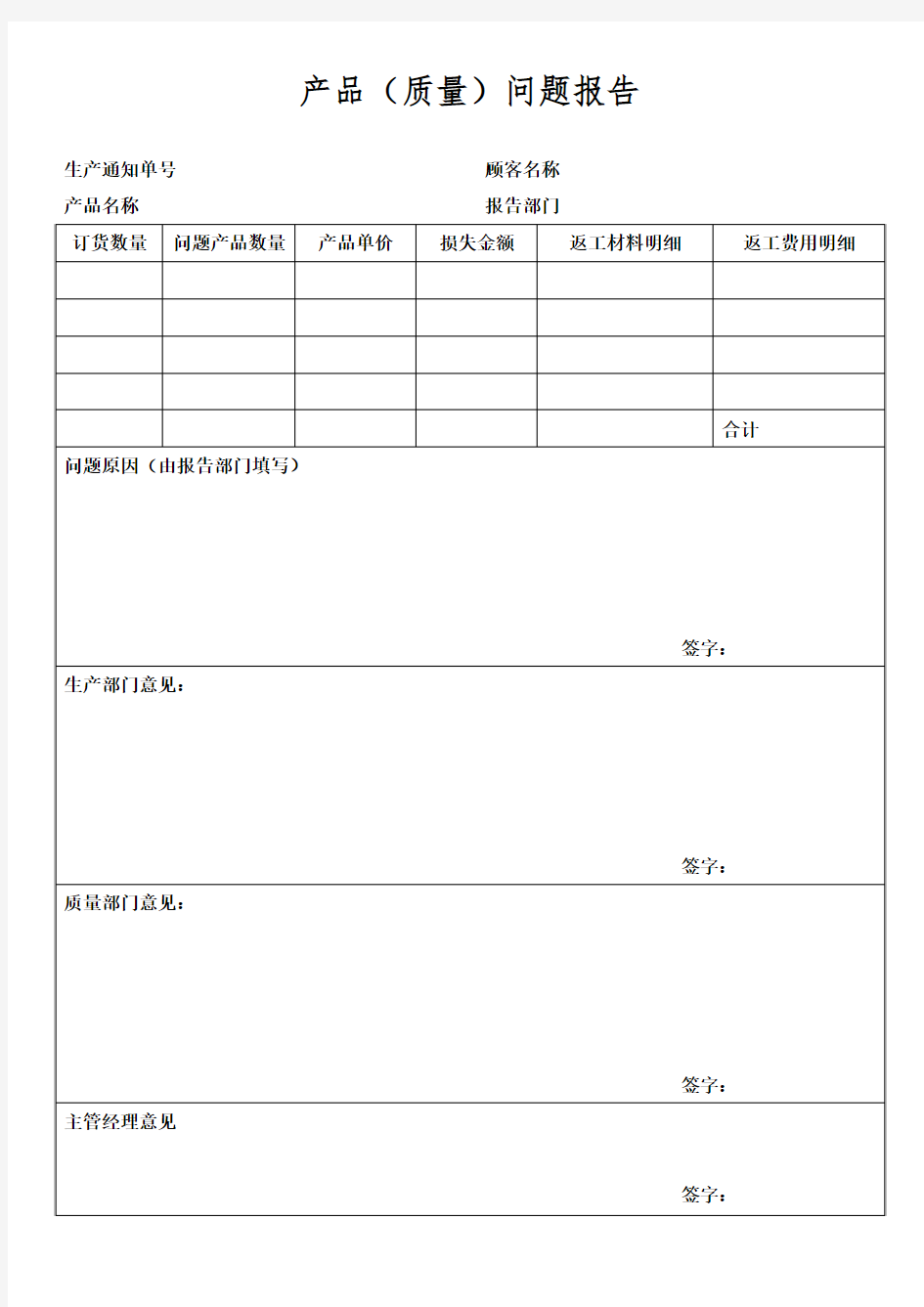 产品(质量)问题报告