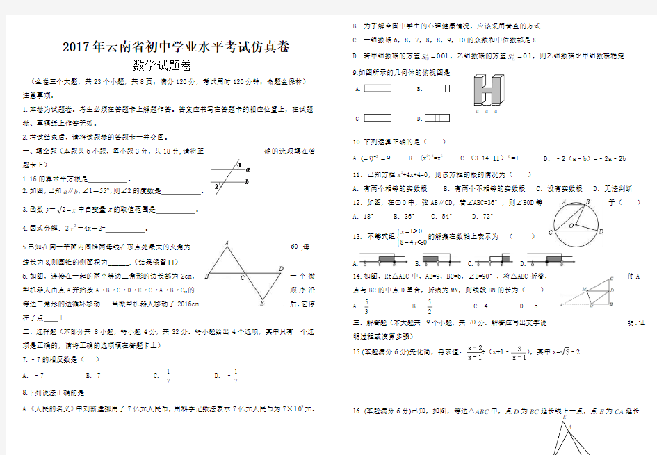 2017年云南省初中学业水平考试仿真卷