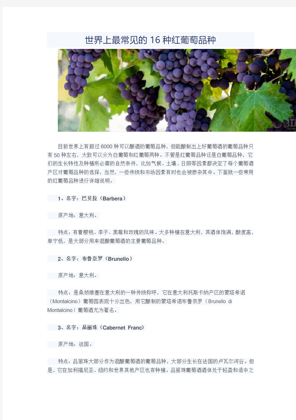 世界上最常见的16种红葡萄品种