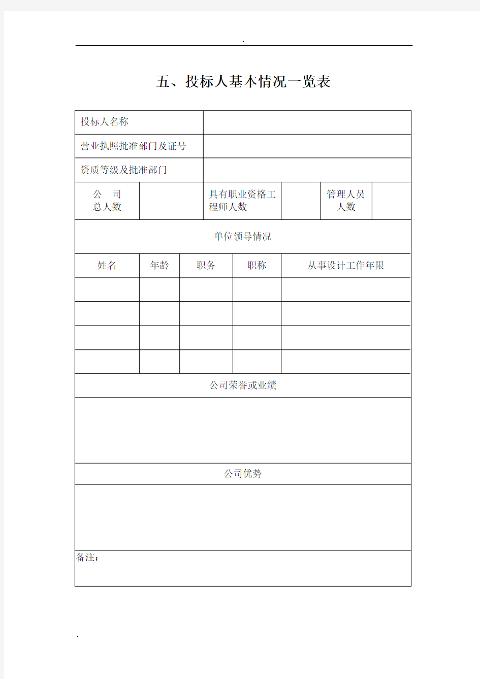 投标人基本情况一览表最新版本