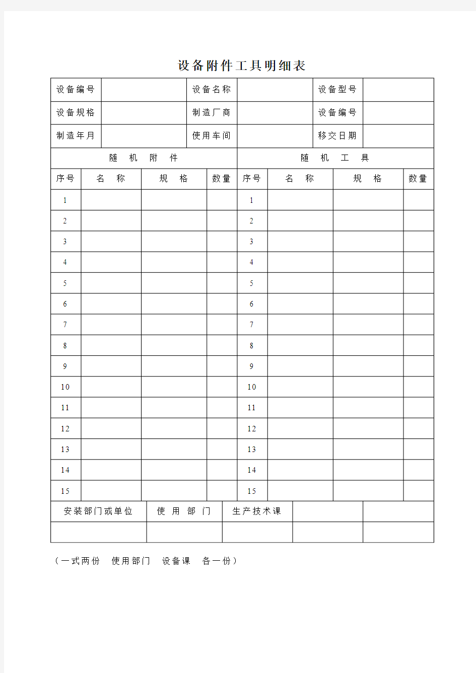 5实用设备附件工具明细表