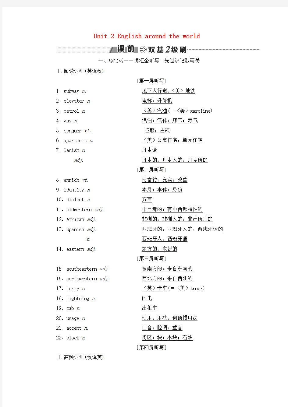 2018_2019学年高考英语一轮复习Unit2Englisharoundtheworld讲义新人教版必修1