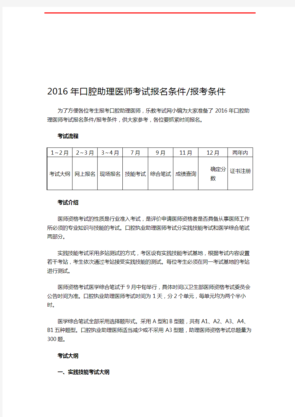 口腔助理医师考试报名条件 报考条件