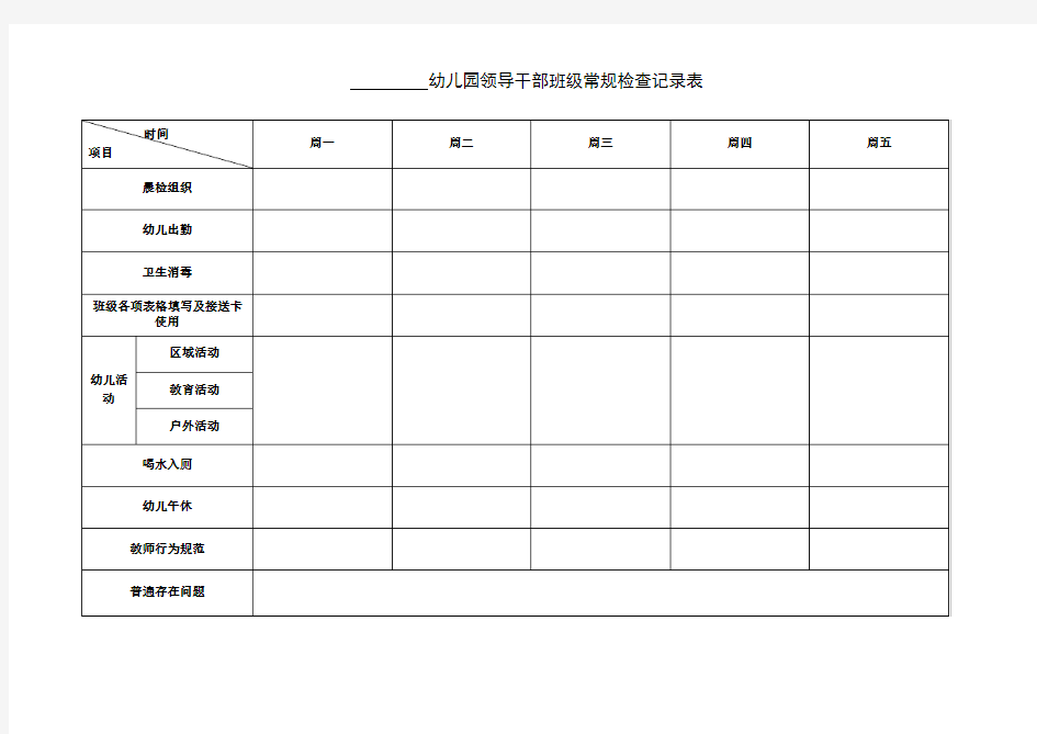 幼儿园领导干部班级常规检查记录表