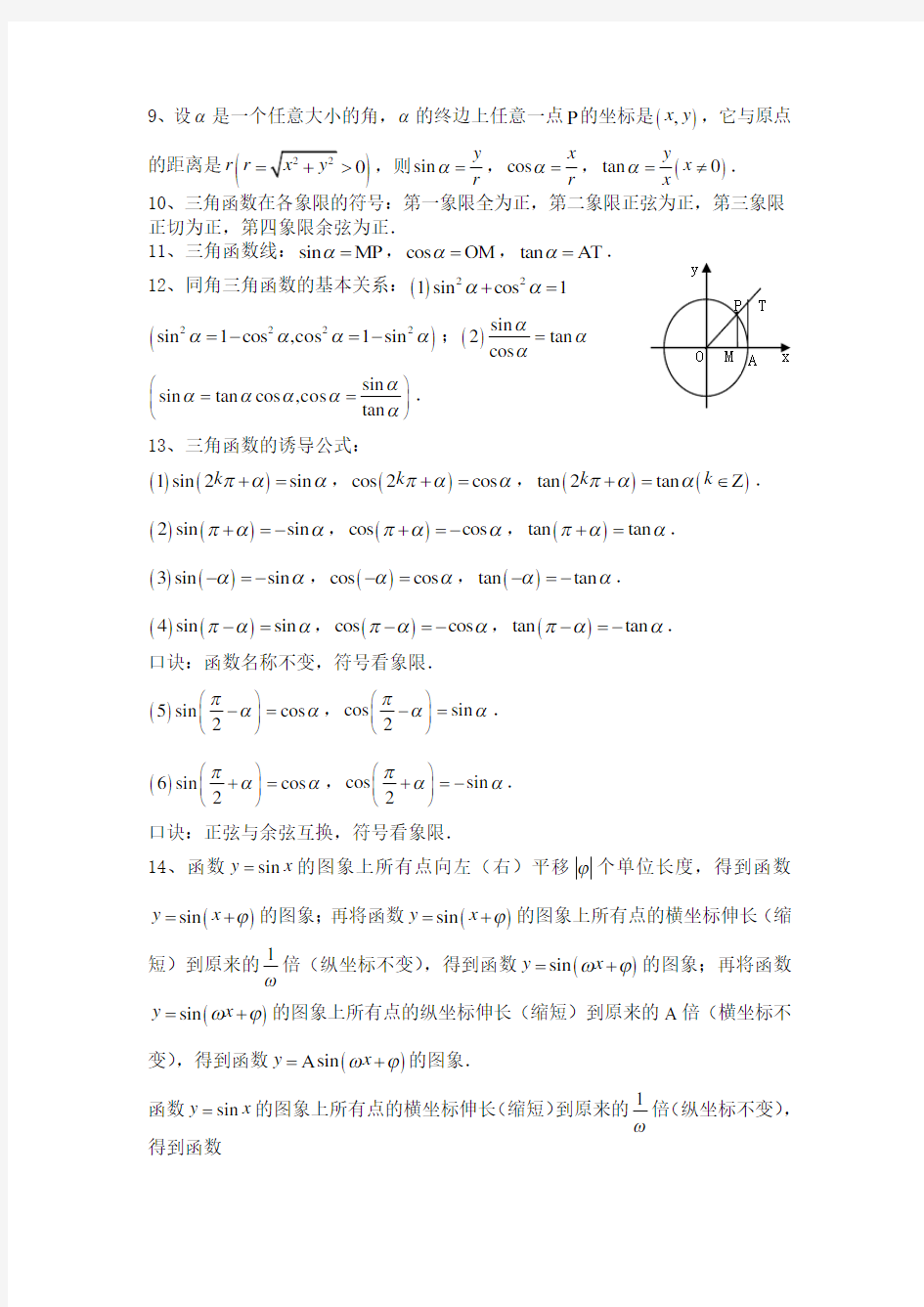 高中数学必修4知识点总结归纳