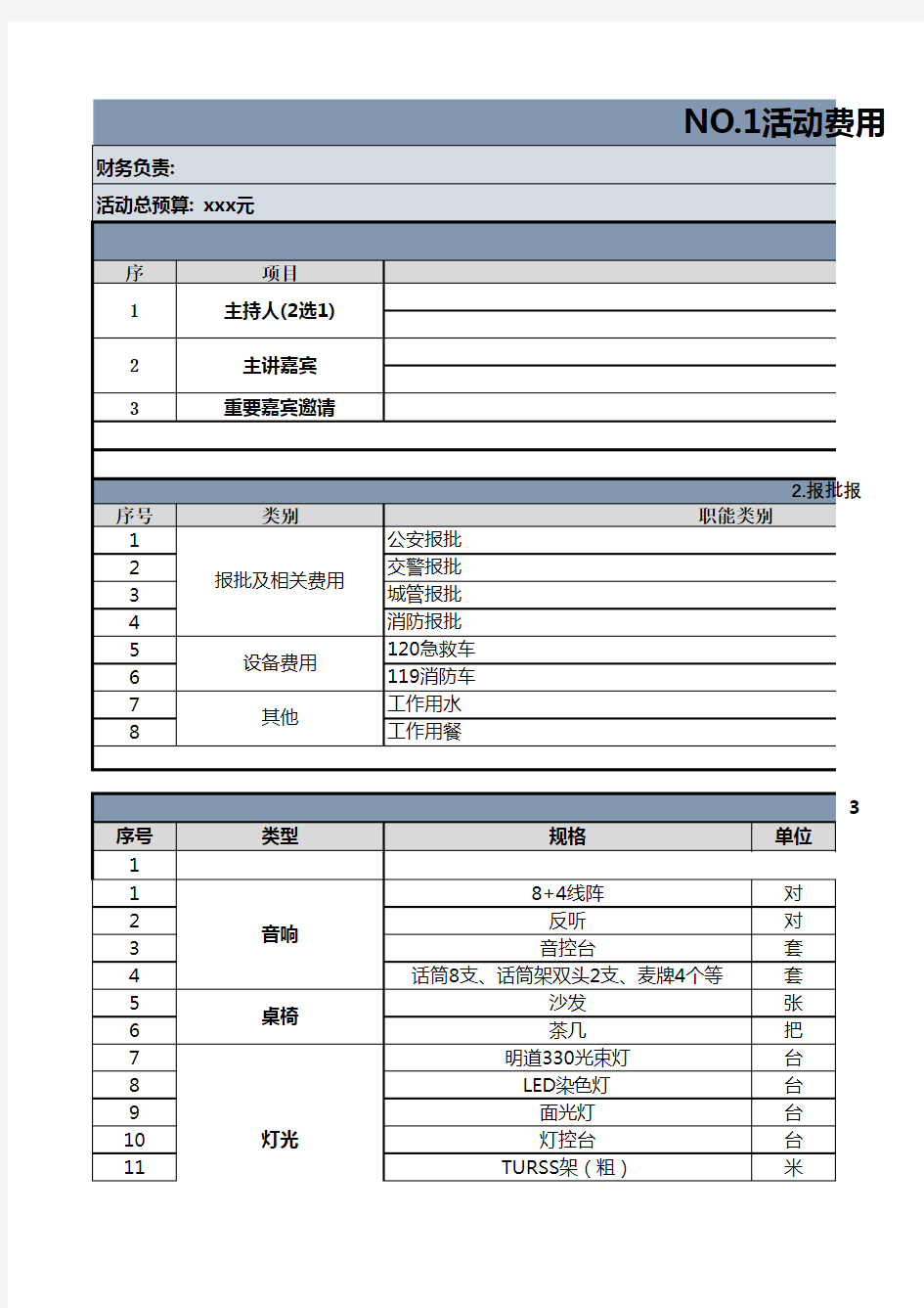 活动费用预算明细表版全套个