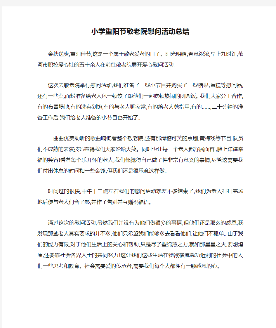 最新小学重阳节敬老院慰问活动总结