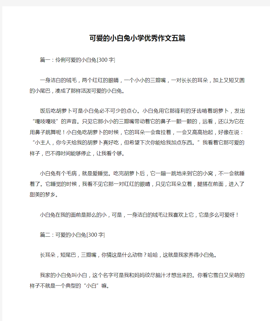 可爱的小白兔小学优秀作文五篇