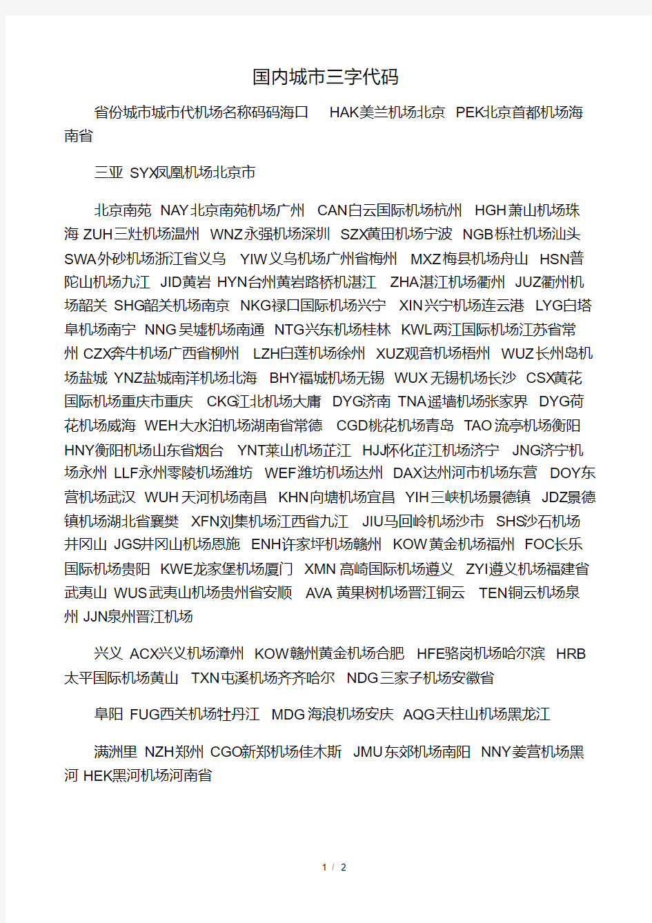 中国各大城市航空三字代码.pdf