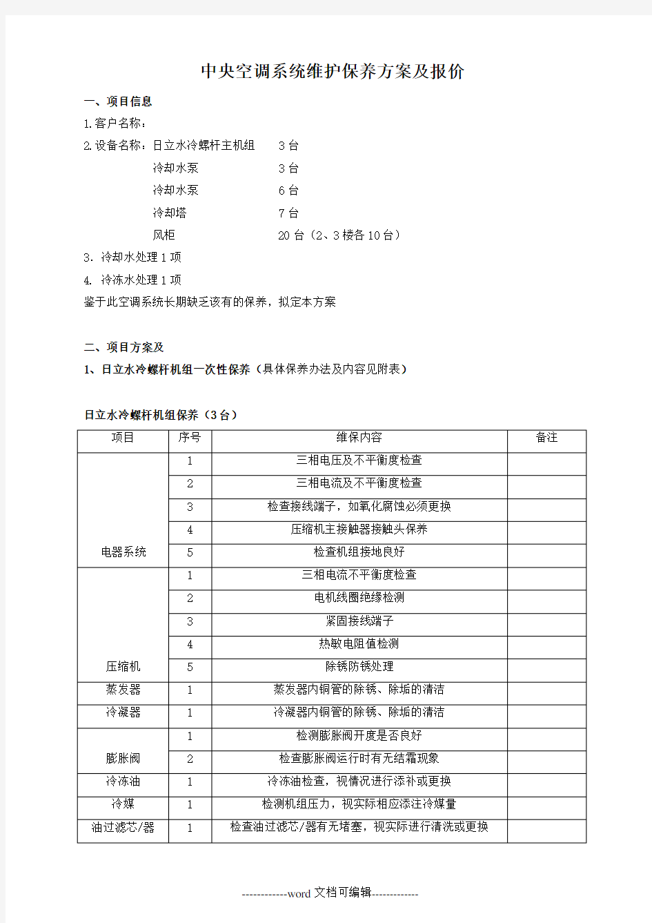 中央空调维保方案及报价.doc