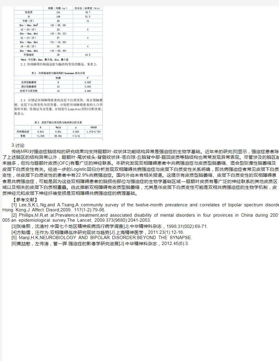 双相障碍共病强迫症的脑结构成像特点