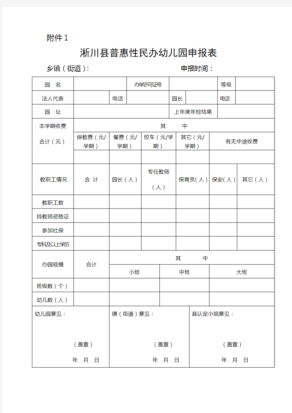 普惠性民办幼儿园申报材料附件1(1)