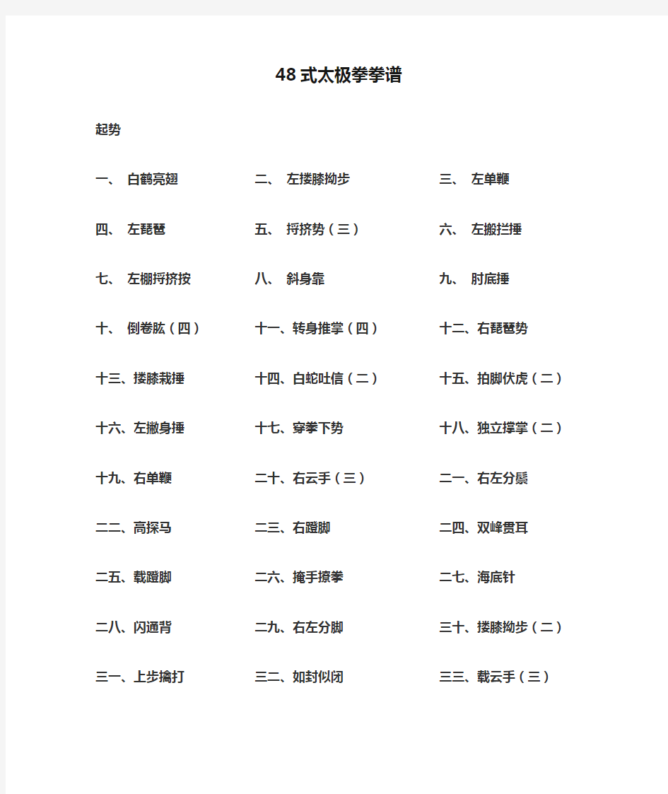 48式太极拳拳谱