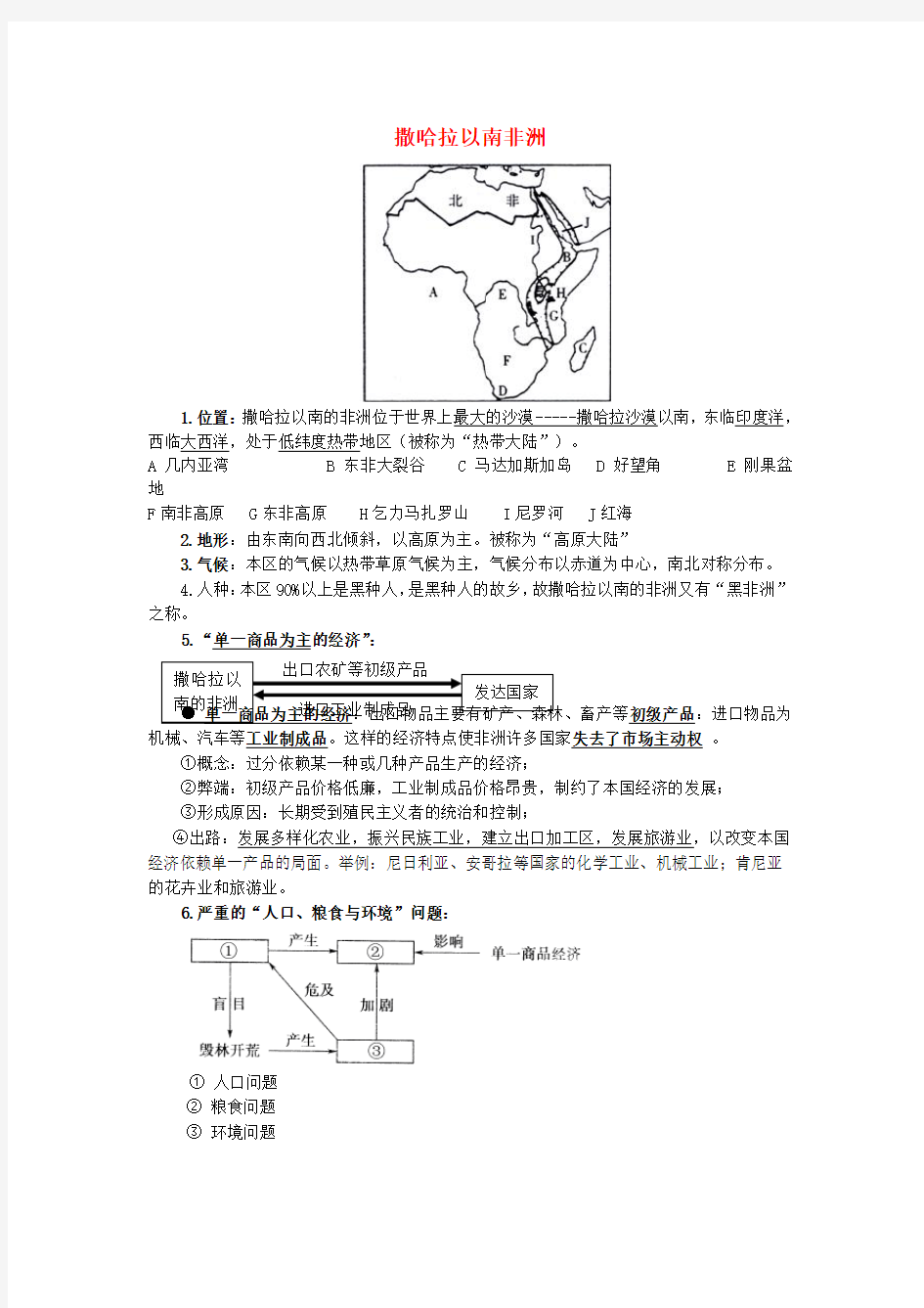 七年级地理下册8.3撒哈拉以南非洲知识点归纳新人教