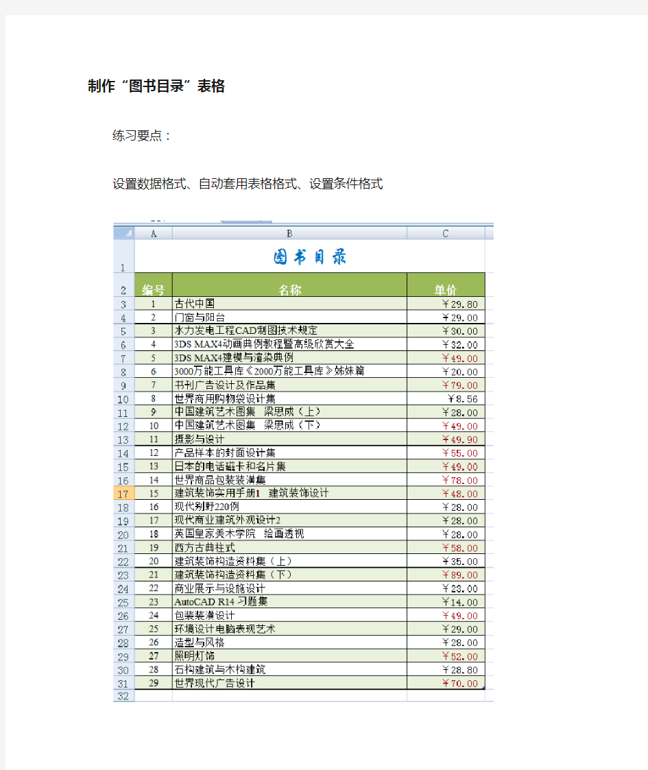 EXCEL作业之制作图书目录表格