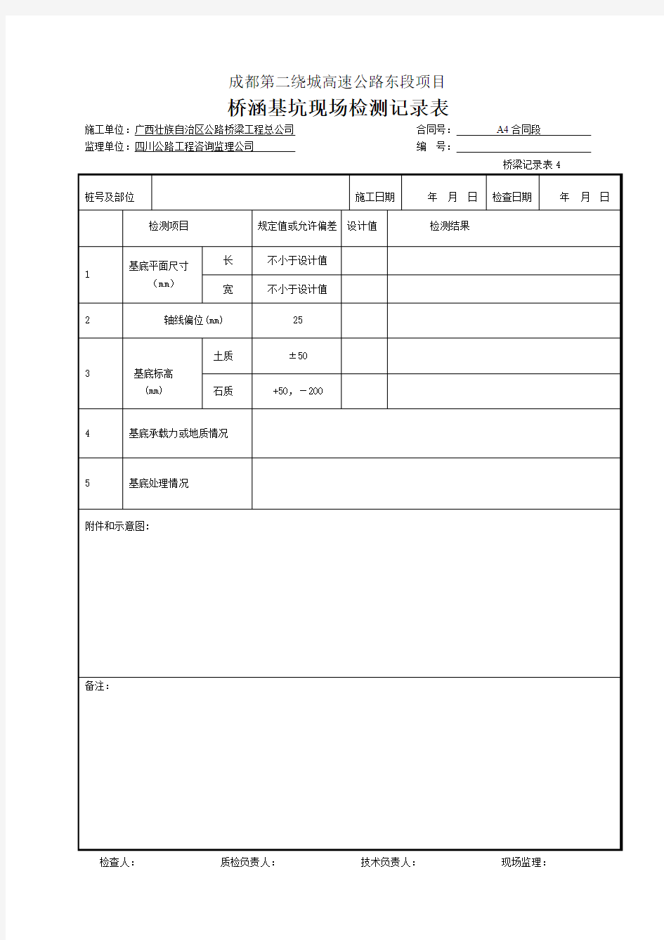 桥涵基坑现场检测记录表