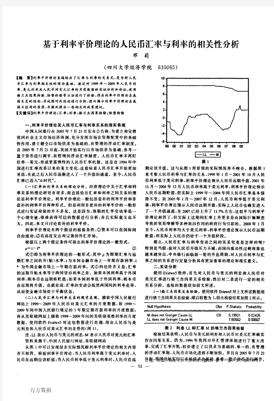 基于利率平价理论的人民币汇率与利率的相关性分析