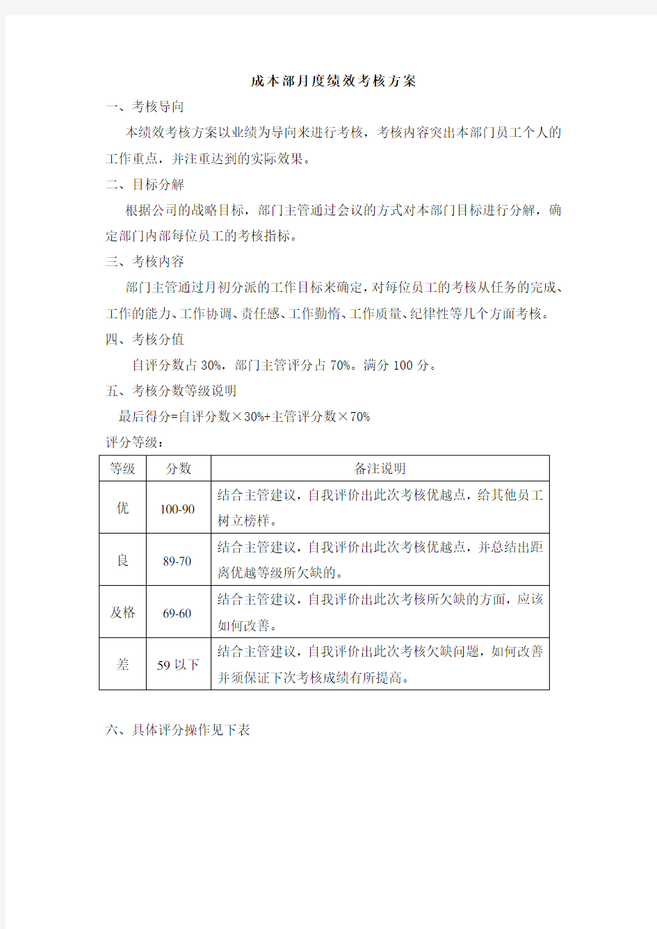 成本绩效考核及奖金制度方案