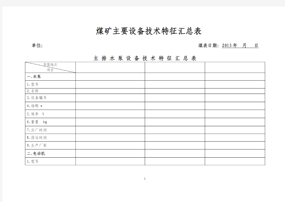 大型设备技术特征汇总表