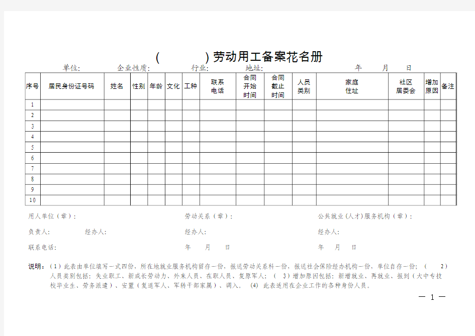 劳动用工备案花名册