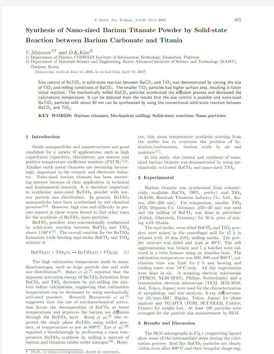 synthesis of nano-sized barium titanate powder by solid-state reaction