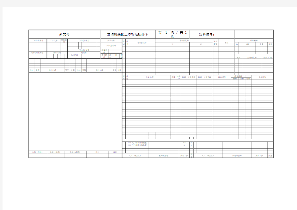 发动机装配工序标准操作卡