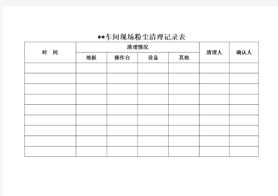 车间现场粉尘清理记录表