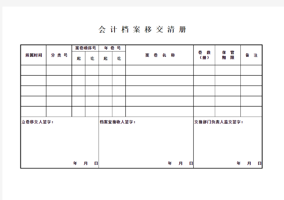 会计档案移交清册(式样)