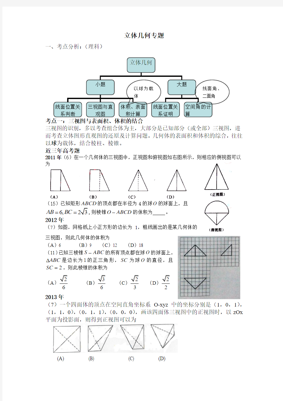 新课标高考立体几何专题