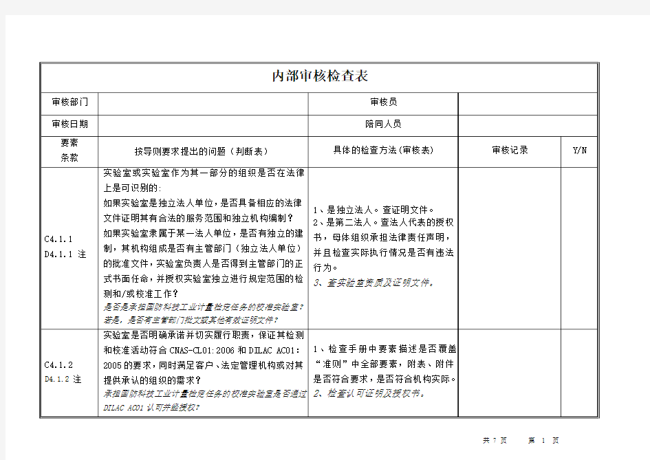 管理体系内审检查表(针对领导层)