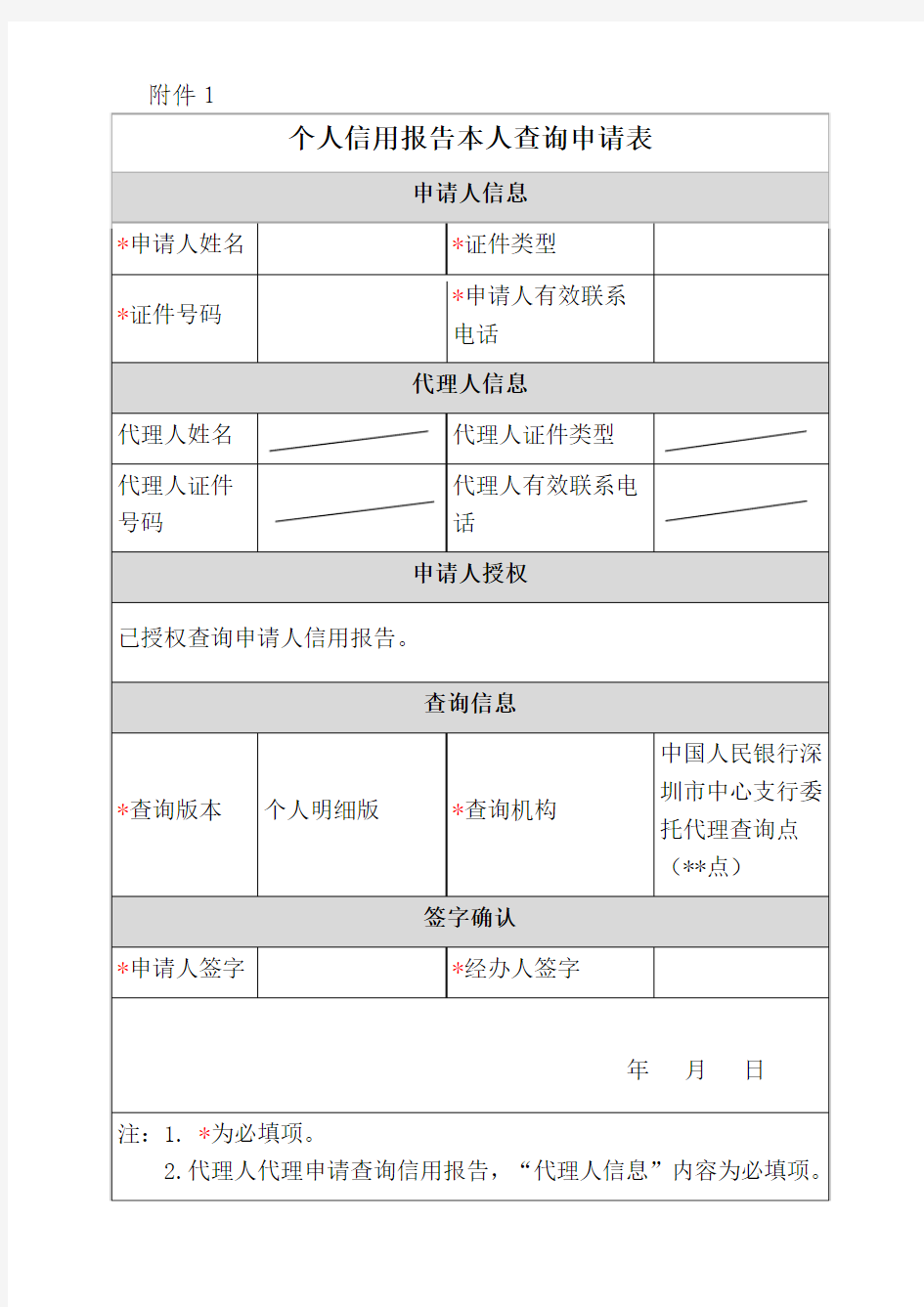 个人信用报告本人查询申请表