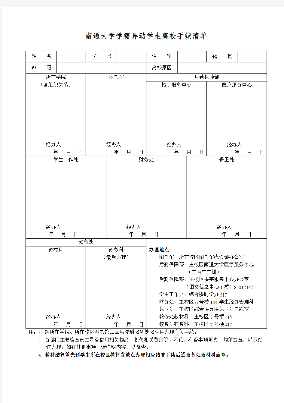 离校手续清单