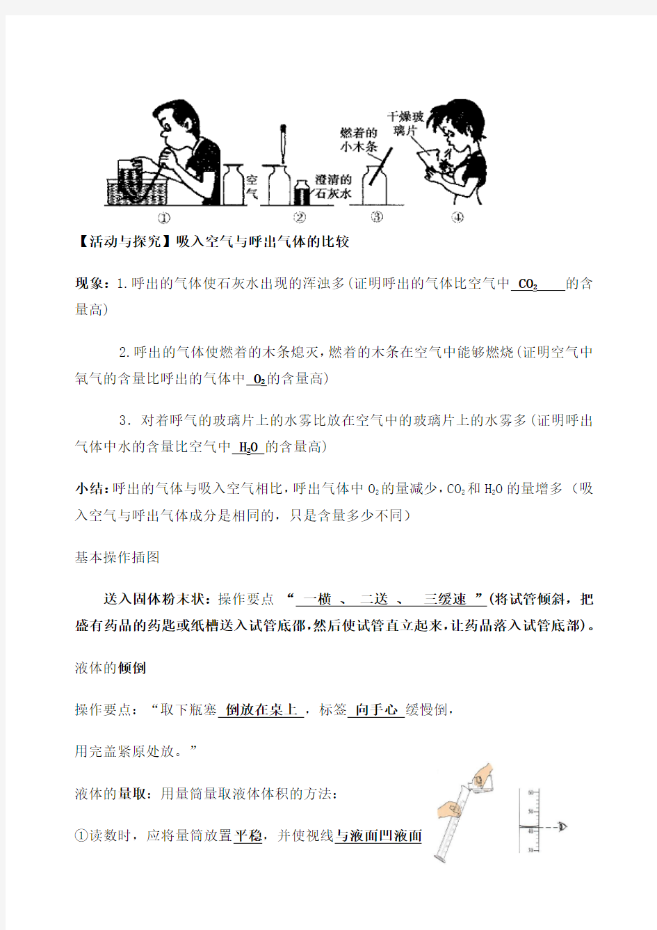 九年级化学课本实验总结