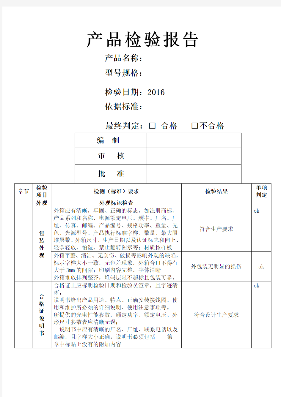 灯具质检报告格式表