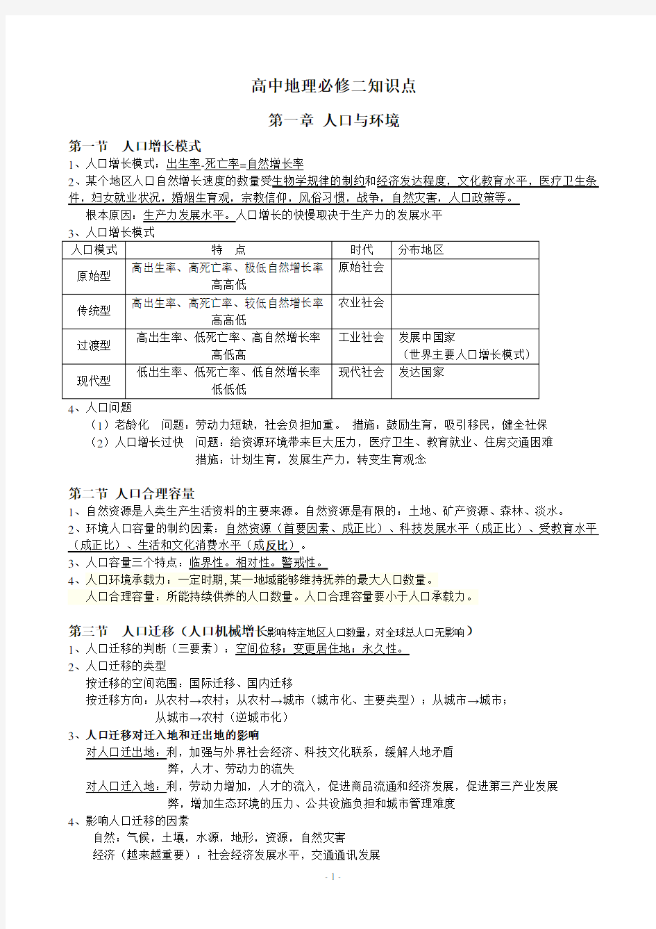 高中地理必修二湘教版 知识点总结89761资料