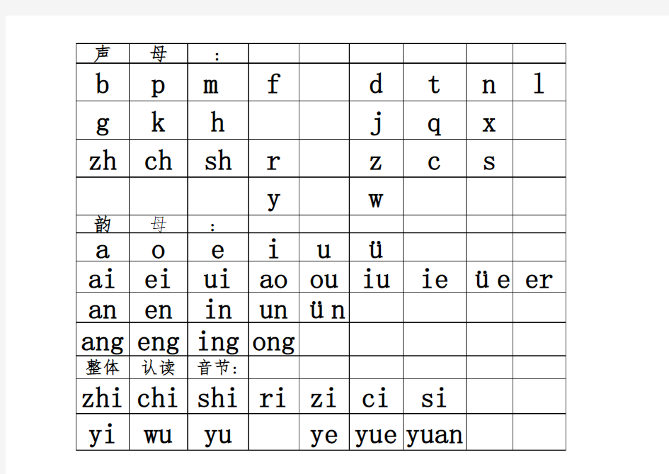 声母韵母整体认读音节表(excel版)