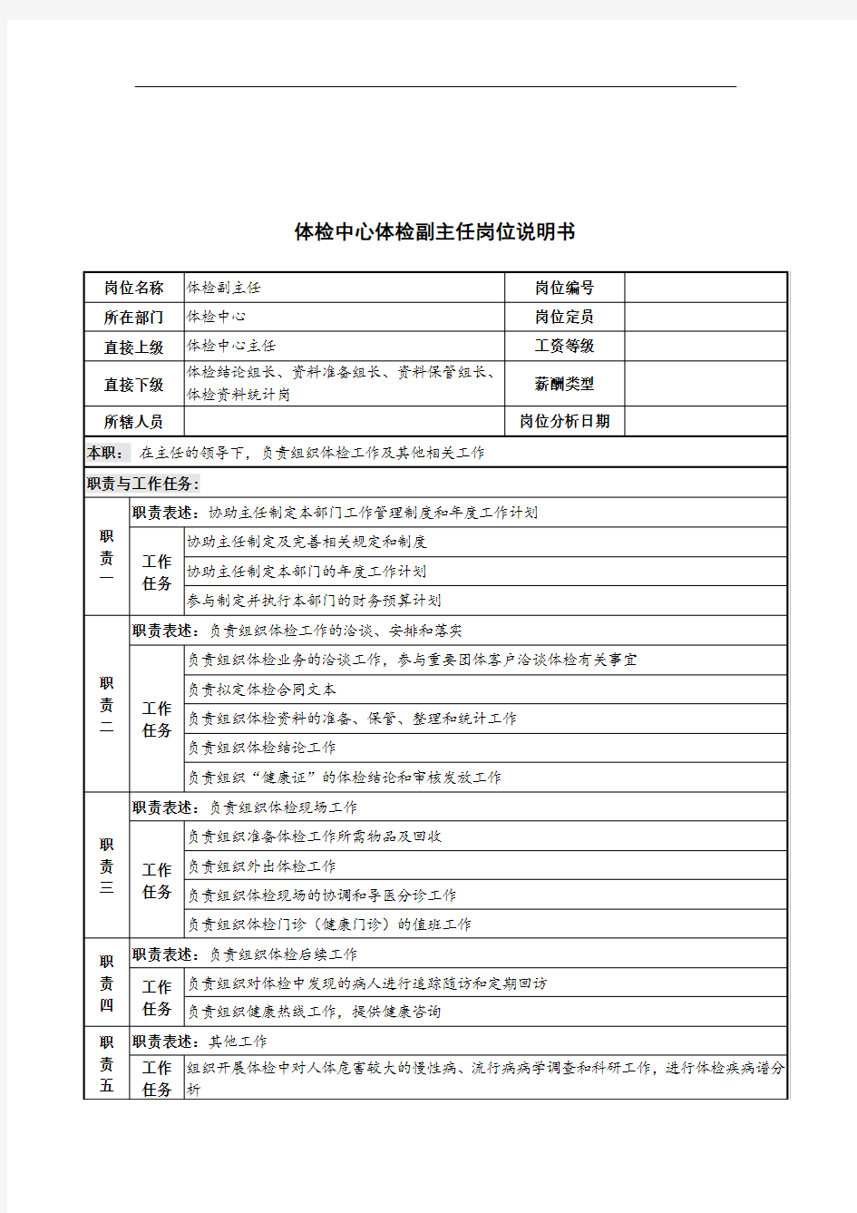 体检中心体检副主任岗位说明书.doc