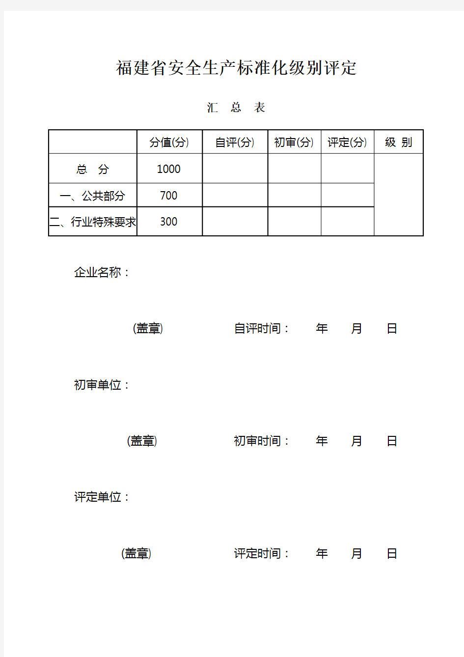 企业安全生产标准化级别评定