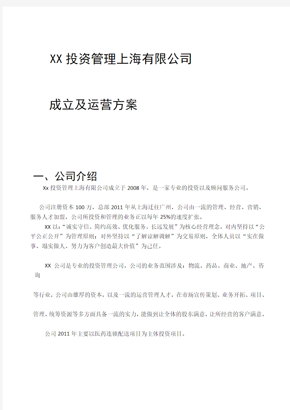 新公司成立运营方案