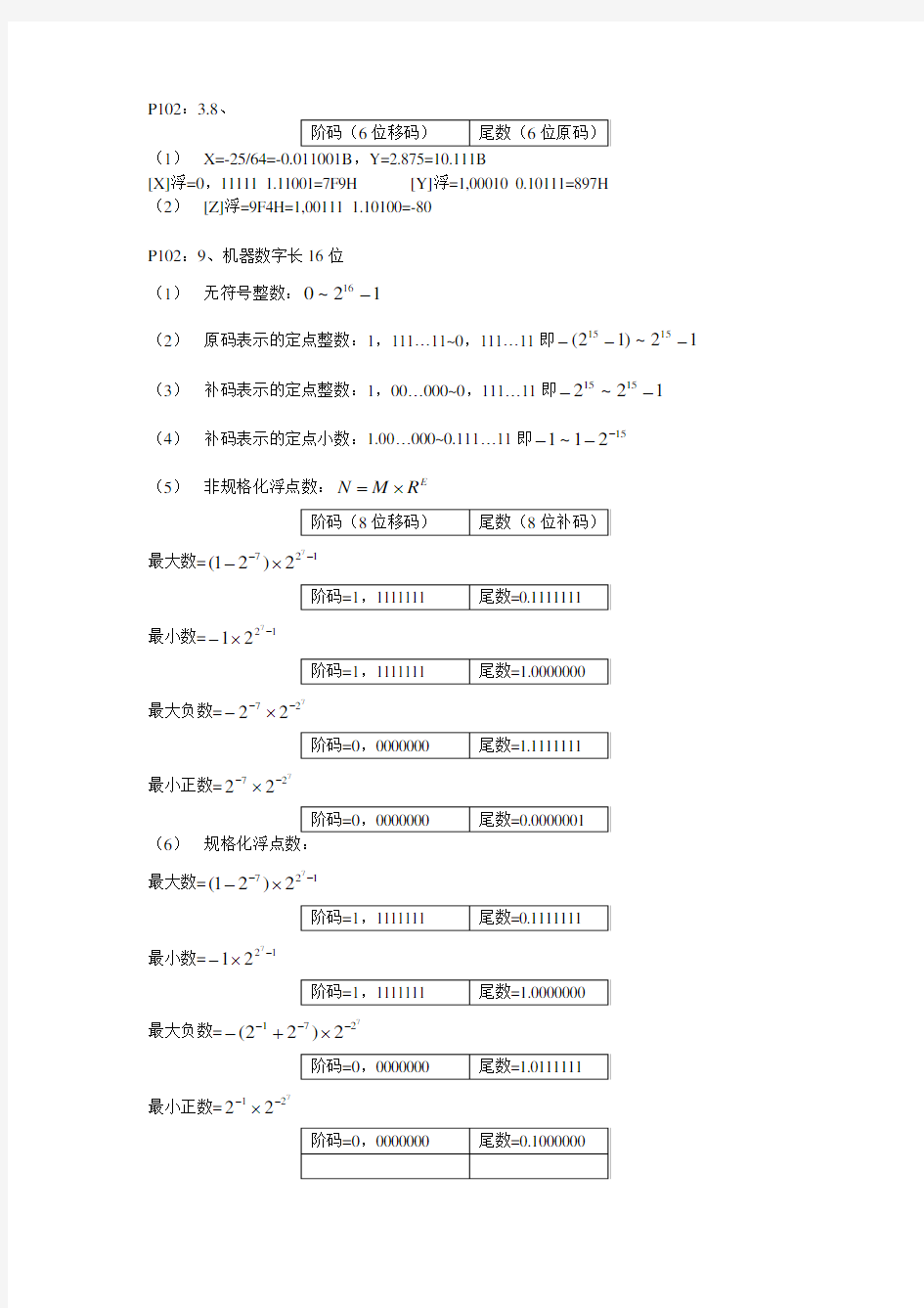 计算机组成原理与系统结构课后作业(包健_冯建文 章复